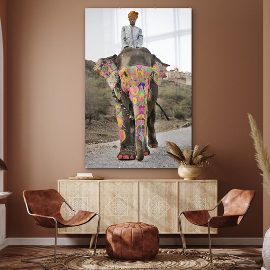 Peinture sur Verre - Éléphant Coloré en Inde - 120x180 cm - Peintures sur Verre Peintures - Photo sur Glas