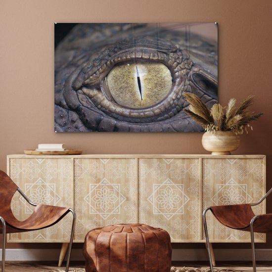 MuchoWow® Peinture sur verre - Oeil - Crocodile - Marron - 120x80 cm - Peintures sur verre acrylique - Photo sur Glas