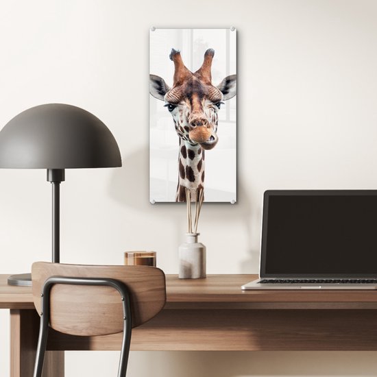 MuchoWow® Peinture sur verre 20x40 cm - Peinture sur verre acrylique - Garçons - Girafe - Animaux - Tête - Portrait - Enfant - Filles - Photo sur verre - Peintures