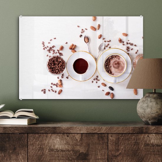 MuchoWow® Peinture sur verre 60x40 cm - Peinture sur verre acrylique - Café - Grains de café - Chocolat - Photo sur verre - Peintures