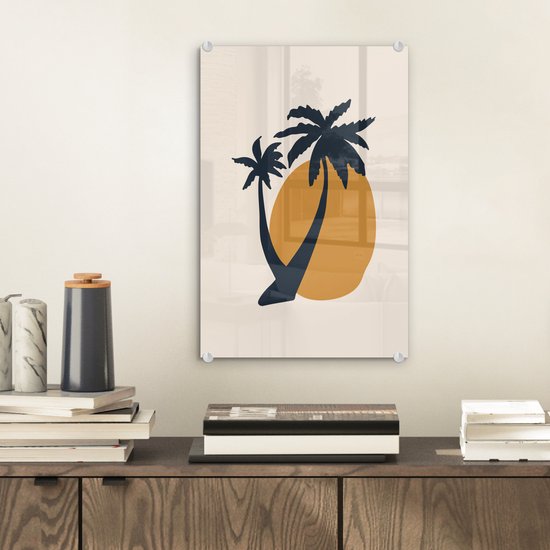 MuchoWow® Peinture sur verre 20x30 cm - Peinture sur verre acrylique - Palmier - Soleil - Pastel - Photo sur verre - Peintures