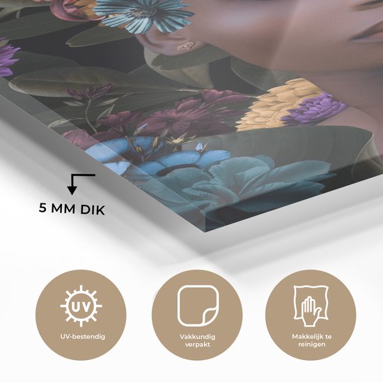 Peinture sur verre - Fleurs - Feuilles - Femmes - 60x90 cm - Peintures Plexiglas