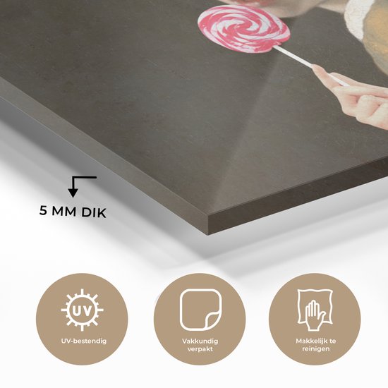 MuchoWow® Peinture sur Verre - Fille à la Perle - Johannes Vermeer - Sucette - 90x60 cm - Peintures sur Verre Acrylique - Photo sur Glas