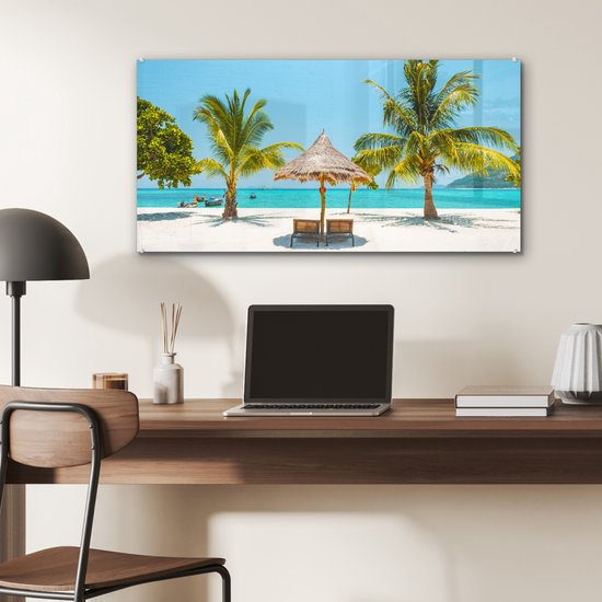 Peinture sur verre - Plage avec palmiers et transats - 80x40 cm - Peintures sur Verre Peintures - Photo sur Glas