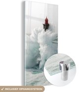 MuchoWow® Glasschilderij 80x160 cm - Schilderij acrylglas - De Franse Vuurtoren van la Jument in een storm - Foto op glas - Schilderijen
