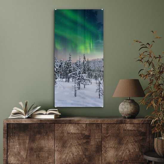MuchoWow® Peinture sur verre 40x80 cm - Peinture sur verre acrylique - Paysage d'hiver en Finlande - Photo sur verre - Peintures