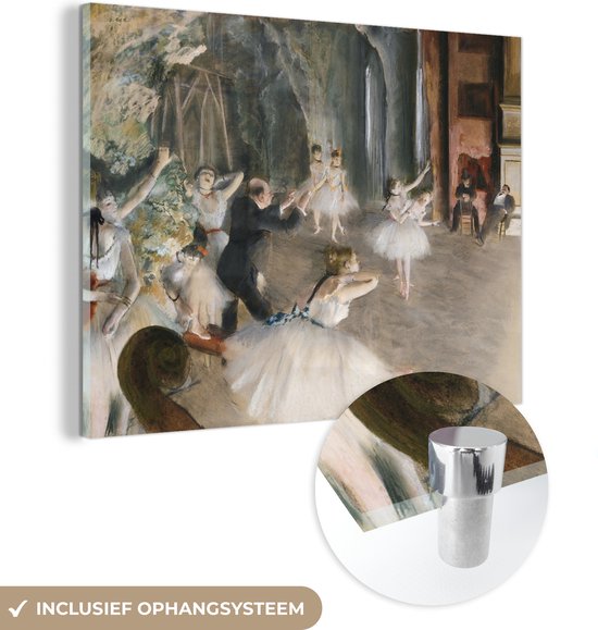 MuchoWow® Glasschilderij 160x120 cm - Schilderij acrylglas - Rehearsel of the ballet on stage - schilderij van Edgar Degas - Foto op glas - Schilderijen