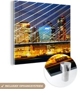 MuchoWow® Glasschilderij 90x90 cm - Schilderij acrylglas - Rotterdam - Skyline - Licht - Foto op glas - Schilderijen