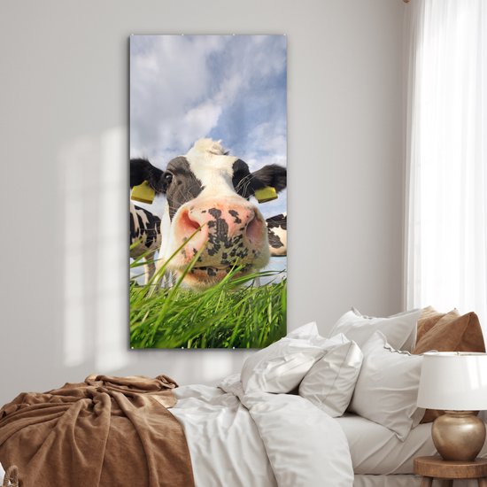 MuchoWow® Peinture sur verre 80x160 cm - Peinture sur verre acrylique - Vache - Ferme - Herbe - Animaux - Photo sur verre - Peintures