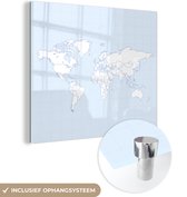 Peinture sur Verre - Carte du Wereldkaart - Simple - Wit - 90x90 cm - Peintures sur Verre Peintures - Photo sur Glas