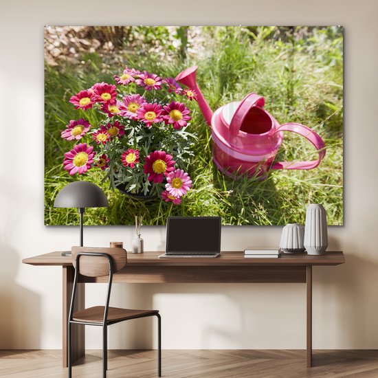 MuchoWow® Peinture sur verre 150x100 cm - Peinture sur verre acrylique - Fleurs - Arrosoir - Rose - Photo sur verre - Peintures