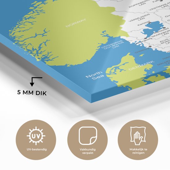 MuchoWow® Peinture sur Verre - Carte Détaillée de la Suède - 120x160 cm - Peintures sur Verre Acrylique - Photo sur Glas