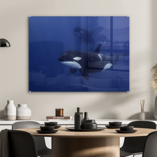 Peinture sur verre - Deux orques dans l'eau claire - 80x60 cm - Peintures acryliques - Photo sur Glas