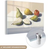 MuchoWow® Glasschilderij 120x80 cm - Schilderij acrylglas - Peren - Fruit - Verf - Foto op glas - Schilderijen