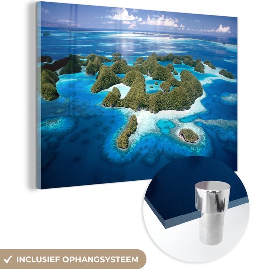 MuchoWow® Glasschilderij 120x80 cm - Schilderij acrylglas - Palau - Kwal - Lucht - Foto op glas - Schilderijen