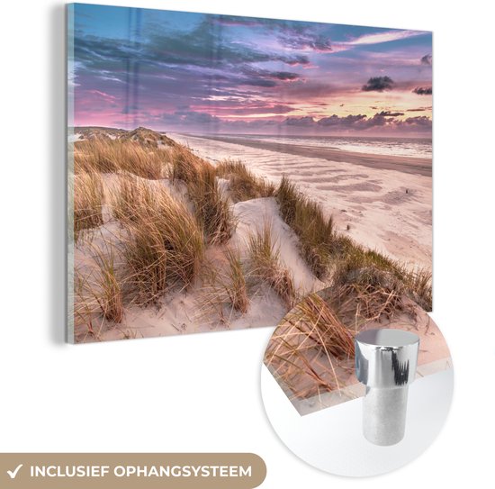 MuchoWow® Peinture sur verre 90x60 cm - Peinture sur verre acrylique - Coucher de soleil sur Ameland aux Nederland - Photo sur verre - Peintures