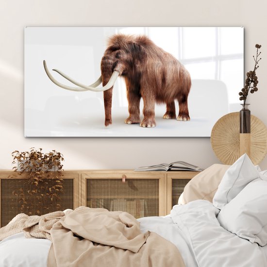 ® Glasschilderij 120x60 cm - Schilderij acrylglas - Illustratie van een Mammoet tegen een witte achtergrond - Foto op glas - Muurdecoratie woonkamer - Wanddecoratie slaapkamer - Schilderijen