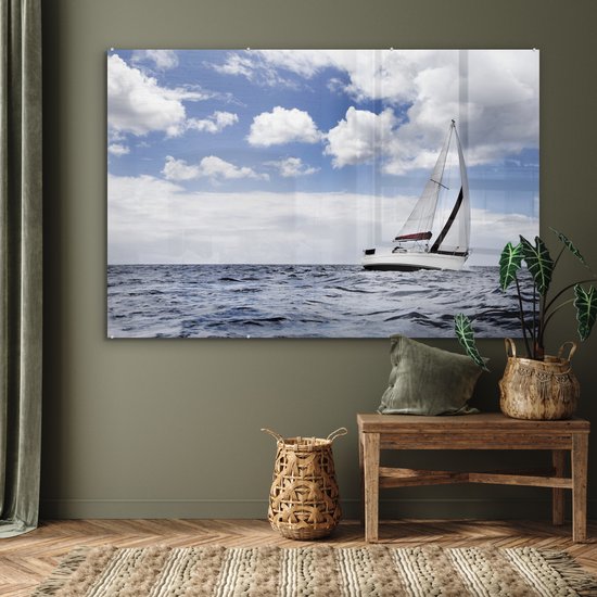 MuchoWow® Peinture sur verre 150x100 cm - Peinture sur verre acrylique - Voilier sous un ciel nuageux - Photo sur verre - Peintures