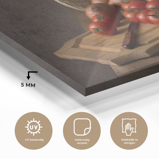 MuchoWow® Peinture sur verre 160x120 cm - Peinture sur verre acrylique - Planche à découper - Légume - Nature morte - Pâtes - Off - Tomate - Planche à découper - Photo sur verre - Peintures