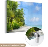 MuchoWow® Glasschilderij 30x20 cm - Schilderij acrylglas - Palmboom - Tropisch - Eiland - Foto op glas - Schilderijen