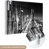 MuchoWow® Peinture sur verre - Skyline de Dubaï avec la route Sheikh Zayed, Émirats arabes unis - noir et blanc - 90x60 cm - Peintures sur verre acrylique - Photo sur Glas