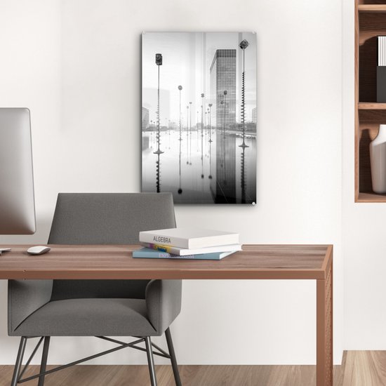 MuchoWow® Glass Painting - Carré avec différents types de lampes décoratives à Paris - noir et blanc - 40x60 cm - Peintures sur Verre Acrylique - Photo sur Glas