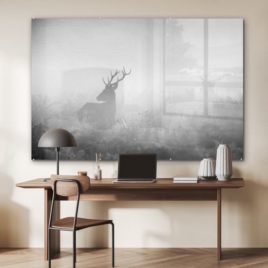 Peinture sur verre - Cerf dans le brouillard - noir et blanc - 180x120 cm - Peintures sur Verre Peintures - Photo sur Glas