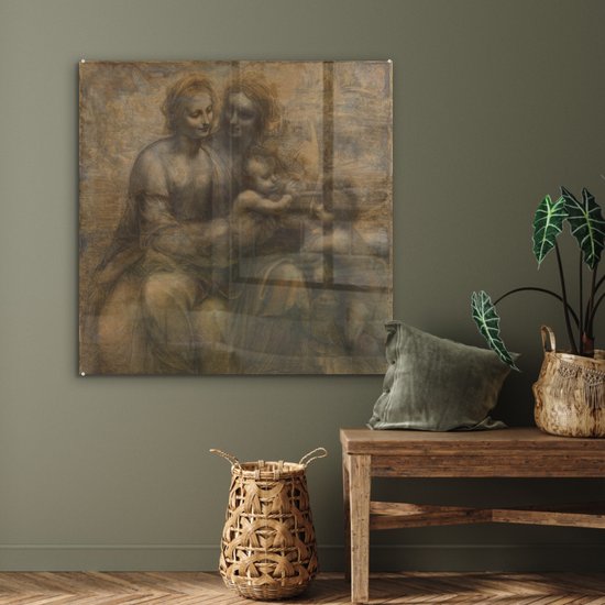 MuchoWow® Peinture sur verre 90x90 cm - Peinture sur verre - Marie avec l'enfant et Sainte Anne - Leonardo de Vinci - Photo sur verre acrylique - Peintures