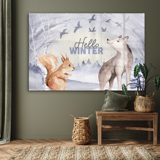 MuchoWow® Peinture sur verre 150x100 cm - Peinture sur verre acrylique - Neige - Hiver - Animaux - Photo sur verre - Peintures