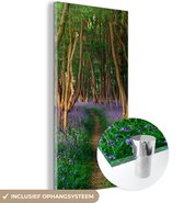 MuchoWow® Glasschilderij 80x160 cm - Schilderij acrylglas - Bos - Pad - Bloemen - Foto op glas - Schilderijen