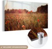 MuchoWow® Glasschilderij 40x20 cm - Schilderij acrylglas - Zonsondergang - Bloemen - Rood - Foto op glas - Schilderijen