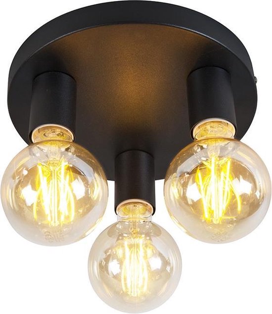 QAZQA facil - Klassieke Plafondlamp - 3 lichts - Ø 250 mm - Zwart - Woonkamer | Slaapkamer | Keuken