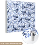 MuchoWow® Peinture sur verre 90x90 cm - Peinture sur verre acrylique - Highlander écossais - Vache - Bleu de Delft - Photo sur verre - Peintures