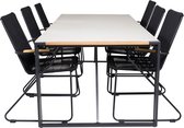 Texas tuinmeubelset tafel 100x200cm en 6 stoel armleuning Bois zwart, grijs, naturel.