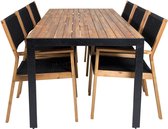 Bois tuinmeubelset tafel 90x205cm en 6 stoel Little John naturel, zwart.