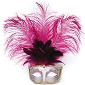 Venetiaans masker grote veer roze