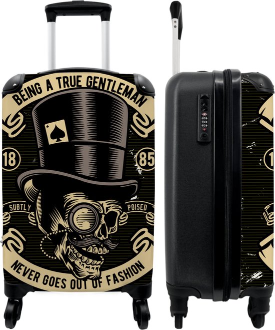 NoBoringSuitcases.com - Skull koffer mannen zwart - Past binnen 55x40x20 cm en 55x35x20 cm - Trolley handbagage flightcase - Doodskop reis cadeau - Valiezen met wieltjes - Reistrolley volwassenen - Zwarte reiskoffer op wielen - Rolkoffer lichtgewicht