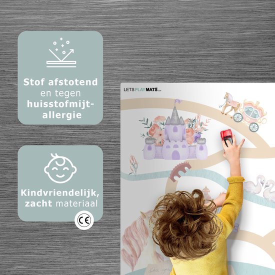 LetsPlaymats® Speelmat baby kinderen - Prinses - Kasteel - Bloemen - Eenhoorn - Meisjes - Speelkleed van vinyl - Speeltapijt - Antislip - 105x70 cm van LetsPlaymats® — afbeelding 3