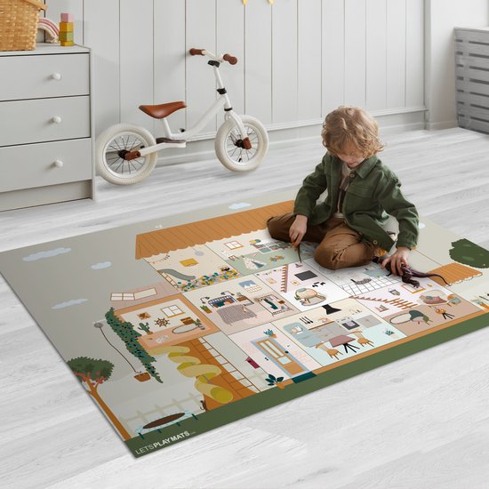 LetsPlaymats® Speelmat baby kinderen - Poppenhuis - Kinderen - Meubels - Design - Bruin - Speelkleed van vinyl - Speeltapijt - Antislip - 135x90 cm van LetsPlaymats® — afbeelding 2