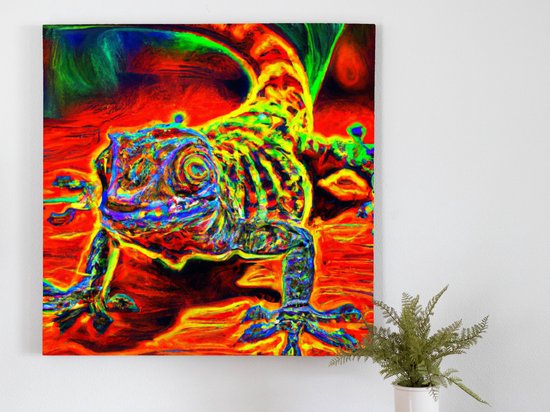 Trippy hagedis in de woestijn | Trippy hagedis in de woestijn | Kunst - 60x60 centimeter op Canvas | Foto op Canvas - wanddecoratie schilderij
