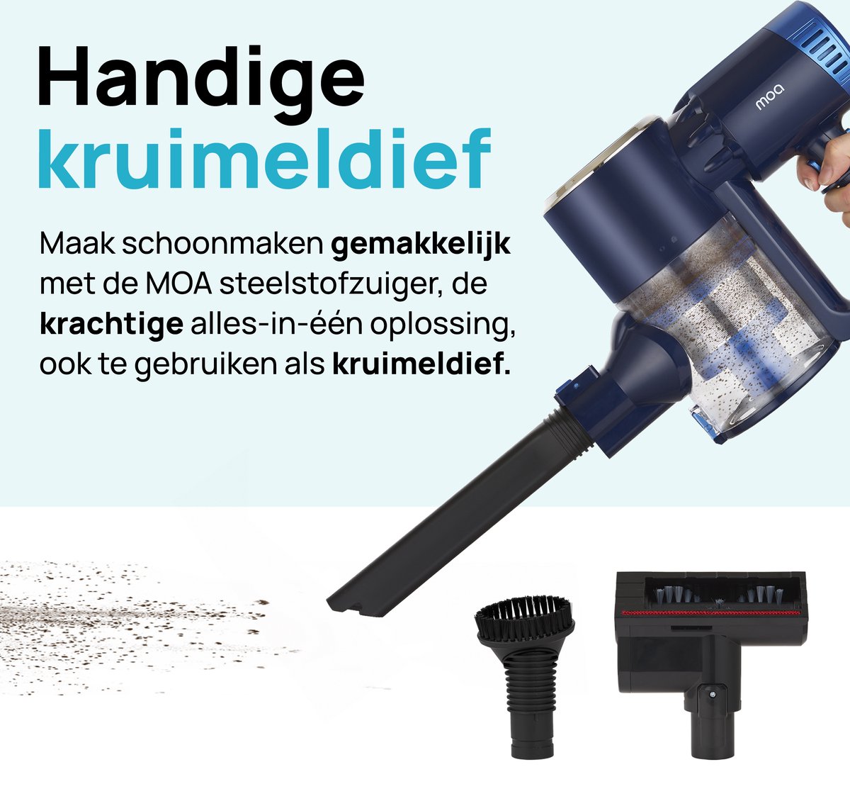 MOA Steelstofzuiger Ultra - 2-in-1 - Kruimeldief - Draadloos - 180 Watt - Zonder zak - VC03DB – foto 7