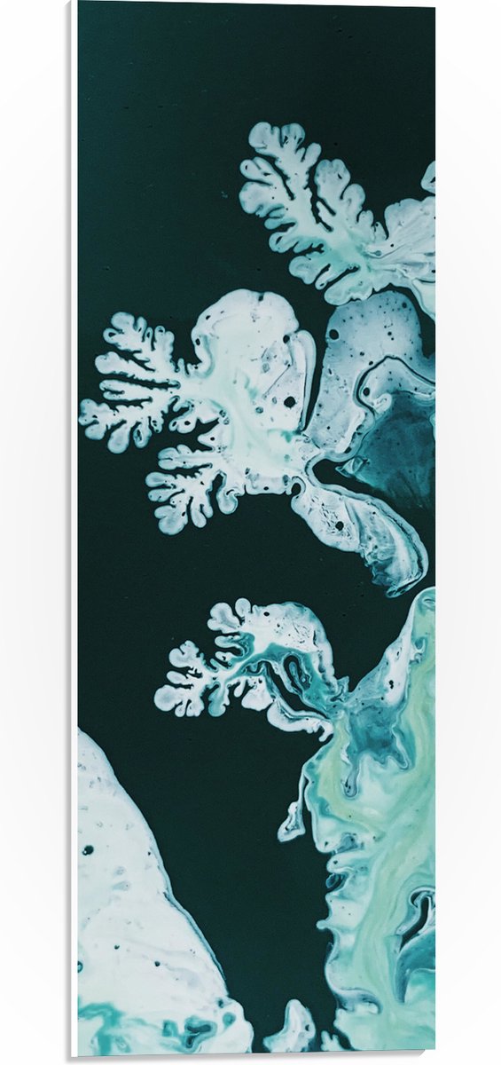 PVC Schuimplaat- Blauw, Groen en Witte Verf op Donkergroene Achtergrond - 20x60 cm Foto op PVC Schuimplaat