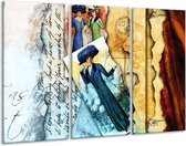 GroepArt - Schilderij -  Vrouw - Blauw, Crème - 120x80cm 3Luik - 6000+ Schilderijen 0p Canvas Art Collectie