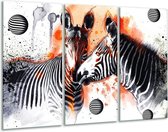 GroepArt - Schilderij -  Zebra - Rood, Zwart, Wit - 120x80cm 3Luik - 6000+ Schilderijen 0p Canvas Art Collectie