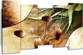 GroepArt - Canvas Schilderij - Tulp - Groen, Geel, Wit - 150x80cm 5Luik- Groot Collectie Schilderijen Op Canvas En Wanddecoraties