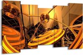 GroepArt - Canvas Schilderij - Abstract - Bruin, Goud, Geel - 150x80cm 5Luik- Groot Collectie Schilderijen Op Canvas En Wanddecoraties