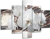 Glasschilderij -  Orchidee, Bloemen - Grijs, Wit - 100x70cm 5Luik - Geen Acrylglas Schilderij - GroepArt 6000+ Glasschilderijen Collectie - Wanddecoratie- Foto Op Glas
