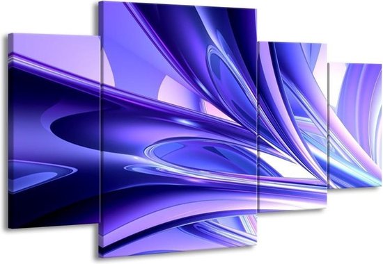 GroepArt - Schilderij -  Abstract - Blauw, Wit, Paars - 160x90cm 4Luik - Schilderij Op Canvas - Foto Op Canvas