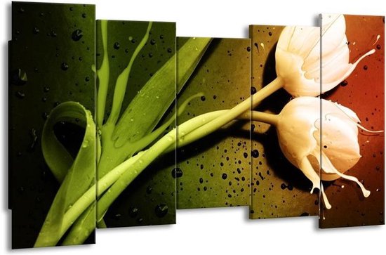 Peinture sur toile Tulipe | Vert, blanc, marron | 150x80cm 5Liège