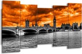 GroepArt - Canvas Schilderij - Londen - Oranje, Grijs, Zwart - 150x80cm 5Luik- Groot Collectie Schilderijen Op Canvas En Wanddecoraties